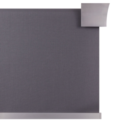 Roleta materiałowa szerokości 180 cm włoskiej firmy Scaglioni, tkanina Selenite, system typ 090 z ozdobnymi elementami, sterowany łańcuszkiem.